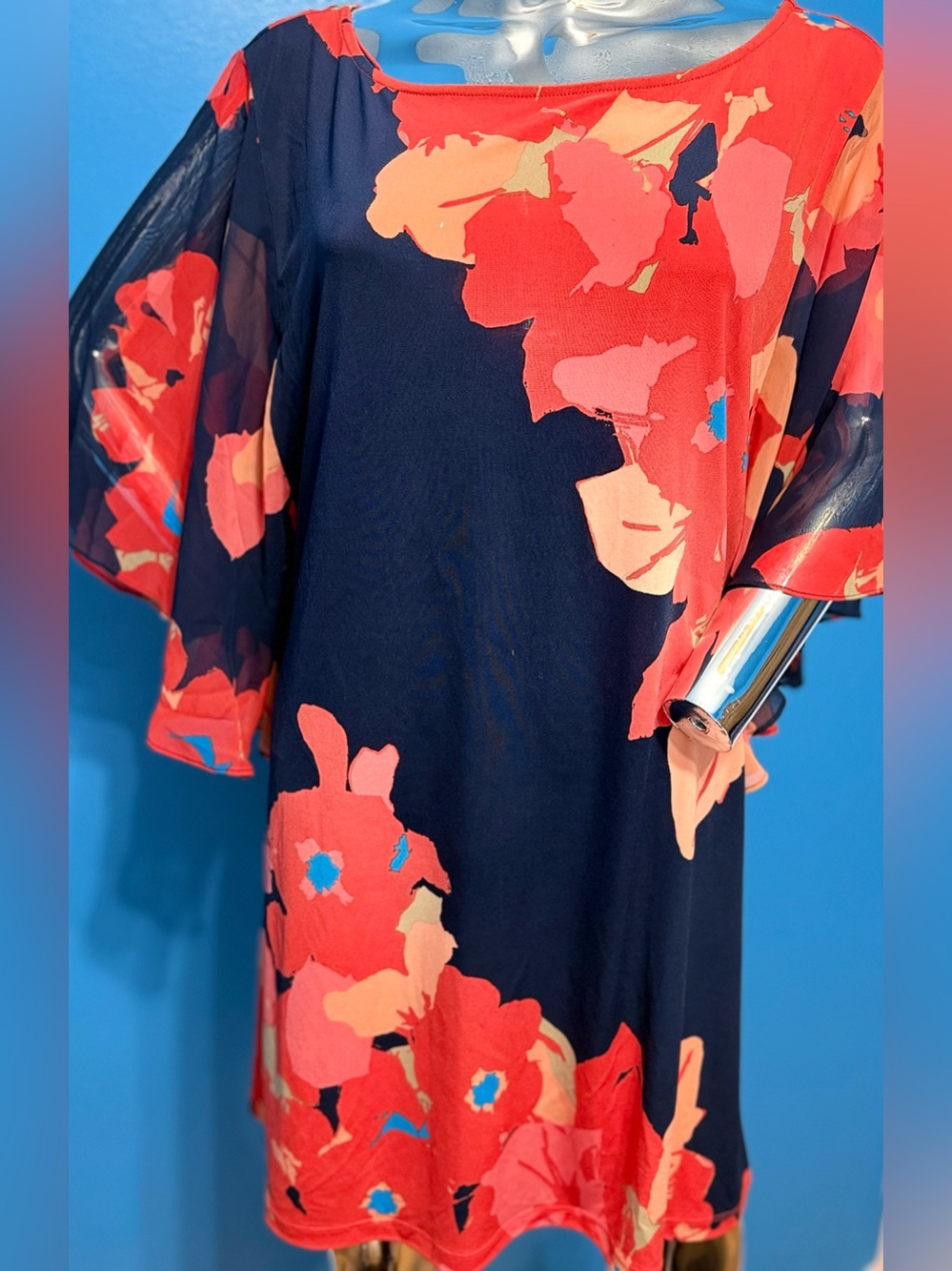 Style & Co. Navy Dress with Coral Floral Print XL